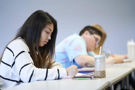 Two students in a classroom